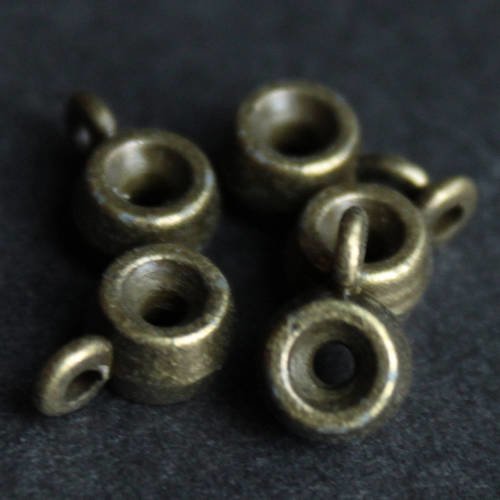Lot de 6 perles bélières porte-breloque 6 mm avec anneau en métal bronze ---