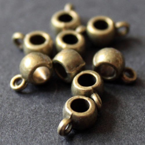 Lot de 4 perles porte-breloque 10 mm avec anneau en métal bronze 