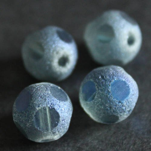 4 perles rondes 8 mm en verre givré avec facettes lisses bleu nuit - a661-9 ---