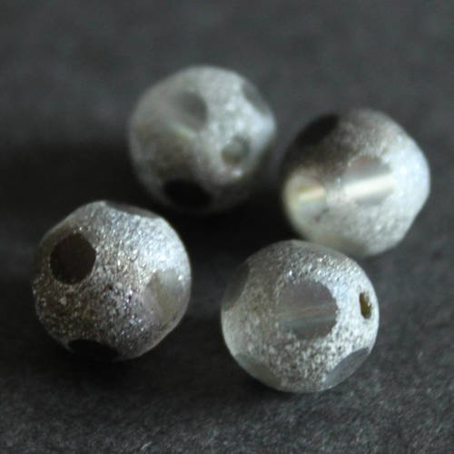4 perles rondes 8 mm en verre givré avec facettes lisses gris anthracite - a661-1 