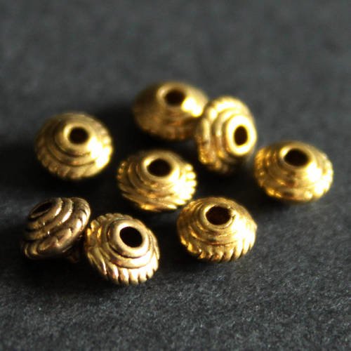 Lot de 20 petites perles intercalaires rondelles 5 mm en  métal doré 