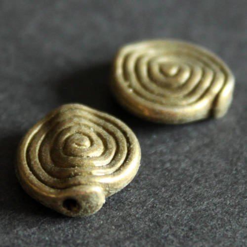 Lot de 5 perles palets intercalaires spirale en métal bronze ---