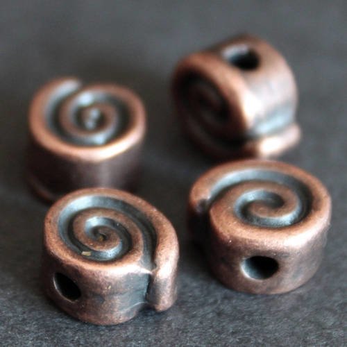 Lot de 4 perles intercalaires spirale 9 mm en métal argenté 