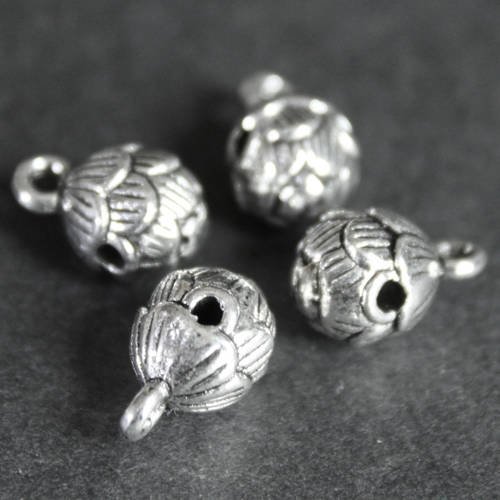 Lot de 2 magnifiques perles porte-breloques fleur avec anneau en métal argenté 