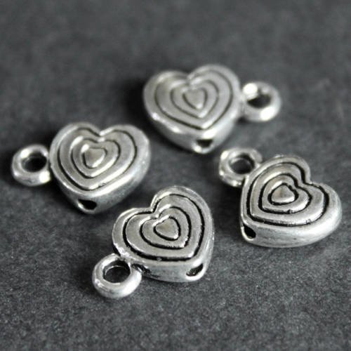 Lot de 5 perles porte-breloques coeur avec anneau en métal argenté 