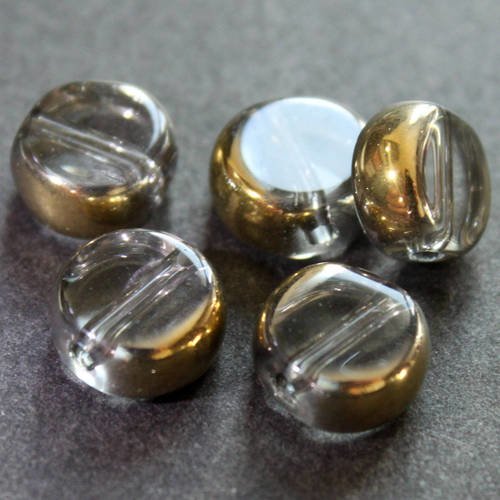 10 perles palets rondes 8 mm en verre couleur cristal et tour doré