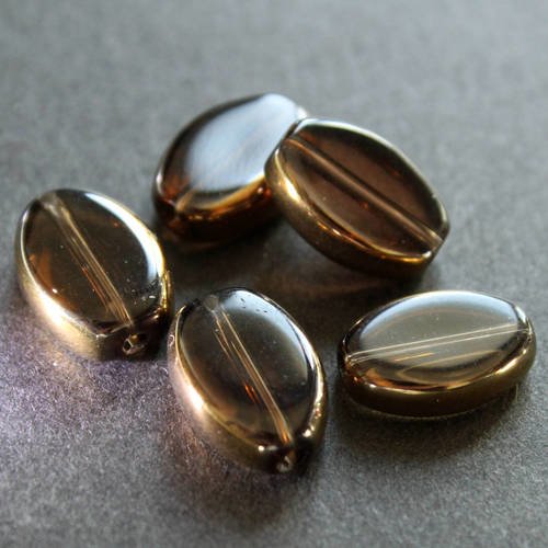 6 perles palets ovales 11 mm en verre couleur miel et tour doré 