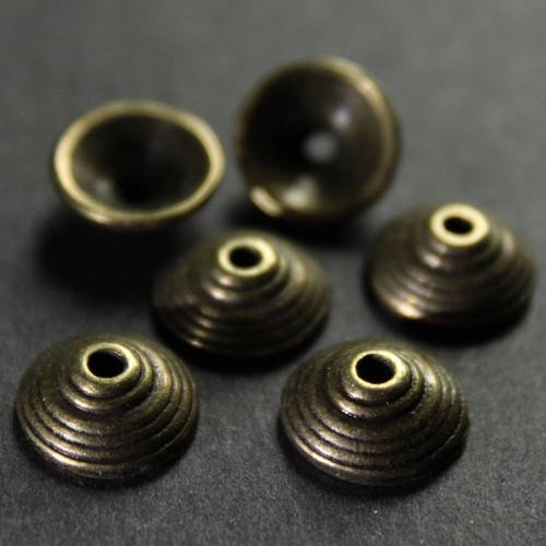 Lot de 6 coupelles cônes striés 10 mm en métal bronze ---