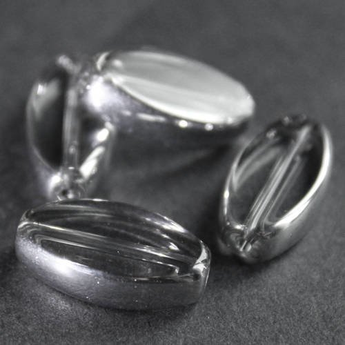 4 perles palets ovales 18 mm en verre couleur cristal et tour argenté 