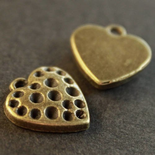 Lot de 2 breloques "coeur " en métal bronze avec emplacements strass 