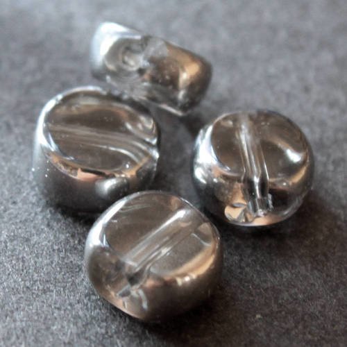 5 perles palets rondes 10 mm en verre couleur cristal et tour argenté 
