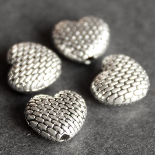 4 perles intercalaires coeur en métal argenté foncé 