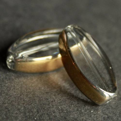 4 perles palets ovales 18 mm en verre couleur cristal et tour doré 