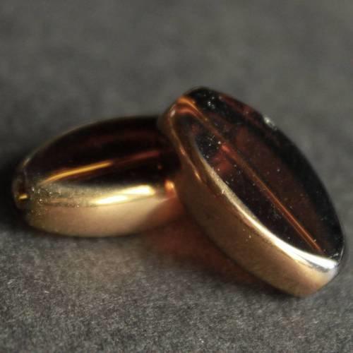 4 perles palets ovales 18 mm en verre couleur ambre et tour doré 