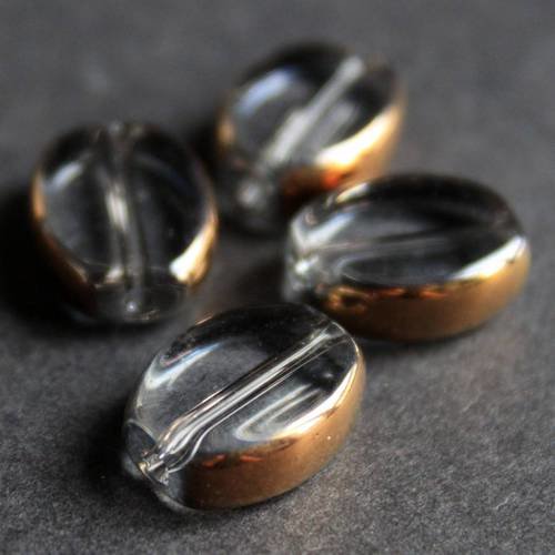 5 perles palets ovales 12 mm en verre couleur cristal et tour doré 