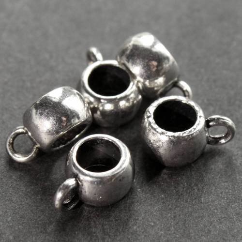 Lot de 5 perles (7 mm) porte-breloque avec anneau en métal argenté foncé 