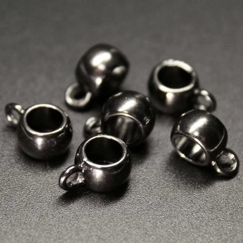 Lot de 5 perles porte-breloque avec anneau en métal noir hématite 