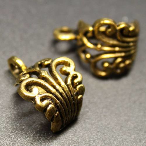 Lot de 2 originales perles bélières porte-breloque en métal doré 