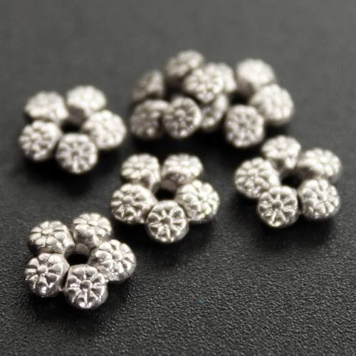 Lot de 10 ravissantes perles intercalaires 7 mm en métal argenté foncé