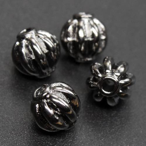 Lot de 6 perles lanterne 8 mm en métal noir hématite 