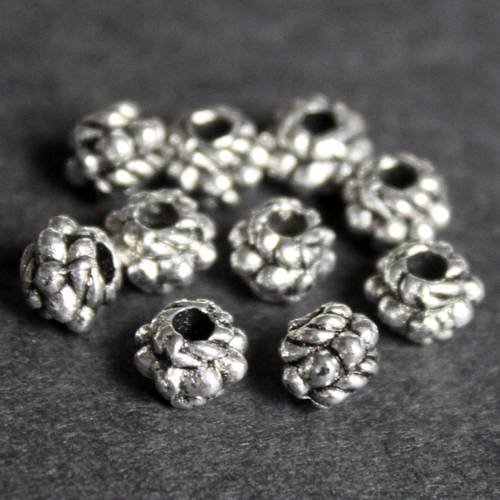 Lot de 20 petites perles intercalaires 5 mm en métal argenté foncé