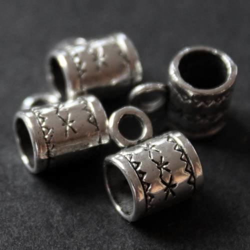 Lot de 5 perles porte-breloques avec anneau en métal argenté 