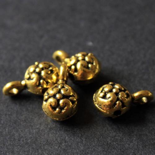 Lot de 4 perles porte-breloque avec anneau en métal doré effet vieil or 