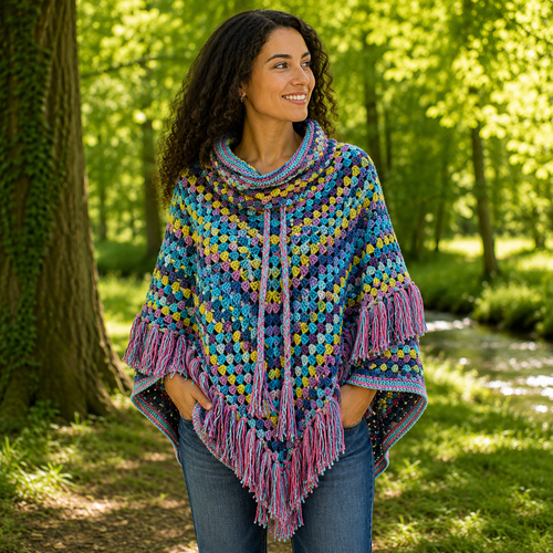 Poncho multicolore femme avec snood assorti " lorienna "