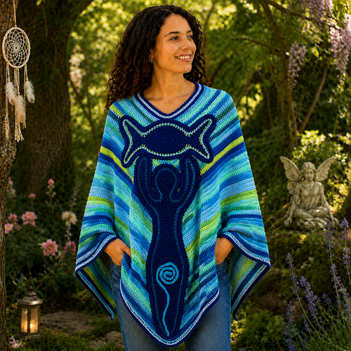 Anaë-terra “souffle de la terre” poncho femme motif déesse