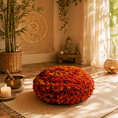 # housse de coussin de méditation / yoga  au crochet "chodak - éclat et zénitude"
