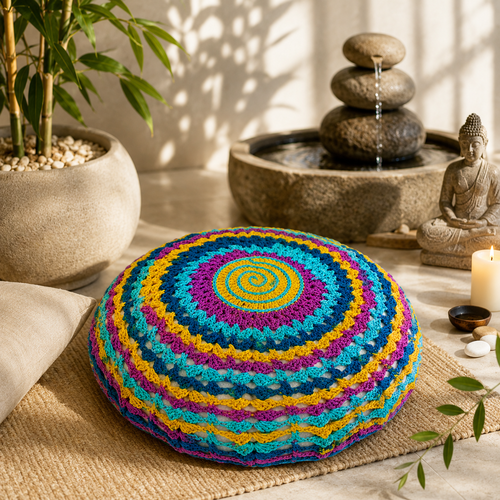 Housse de coussin de méditation / yoga  en crochet "daku "- éclat et zénitude