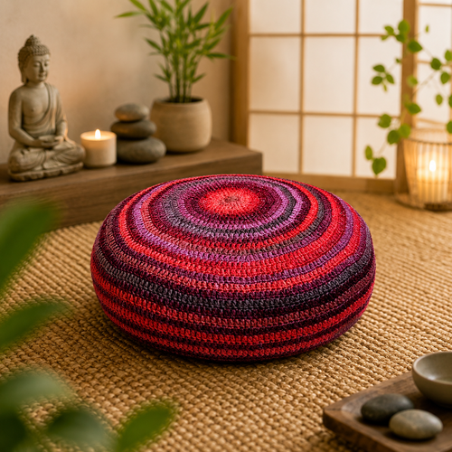 Housse de coussin de méditation en crochet " gyel - éclat et zénitude"