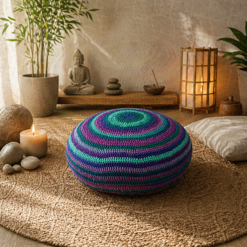 Housse de coussin de méditation / yoga  en crochet "jampa " - "éclat et zénitude"