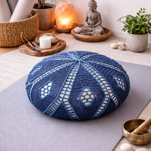 Housse de coussin de méditation / yoga au crochet  “karma” – éclat & zénitude"