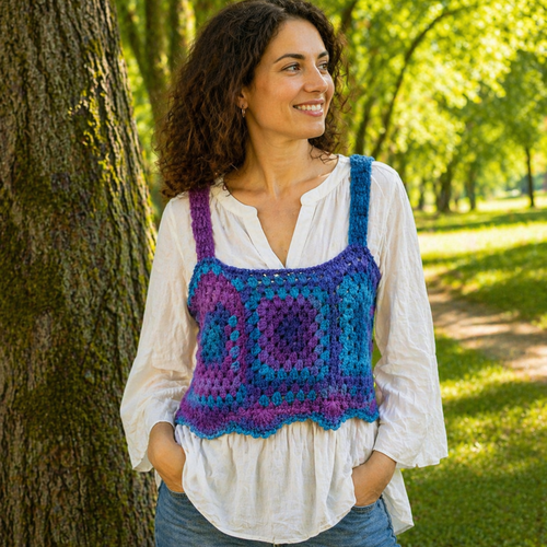 Débardeur/ top au crochet ** lyra**  *chant des aquarelles* bohème hippie chic, style vibrant, création artisanale unique