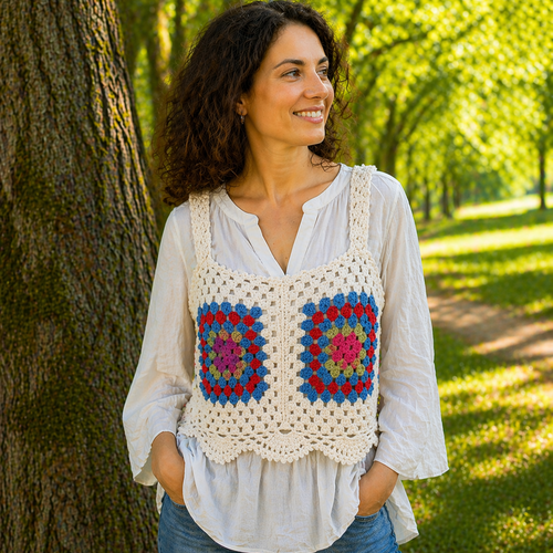 Débardeur "soleil d'été" esprit hippie chic – pièce artisanale colorée