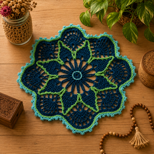 Napperon crochet bohème " éclosion d'emeraude  – pièce unique aux tons chauds