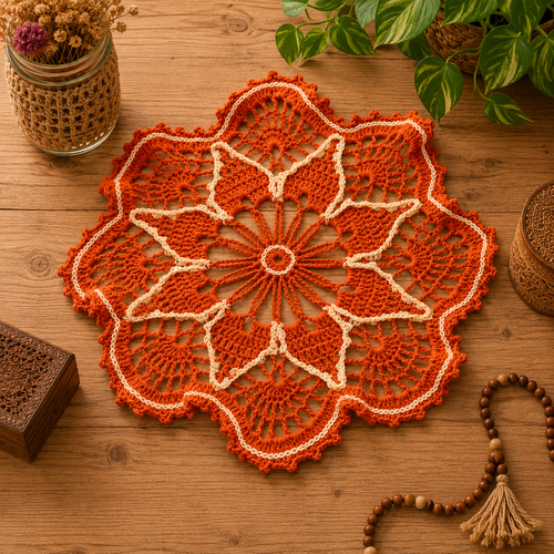 Napperon bohème au crochet " flamme florale "  décoration bohème colorée, pièce unique