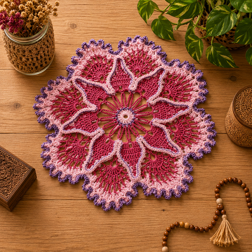 Napperon fleuri bohème au crochet " rosée de l’aube "