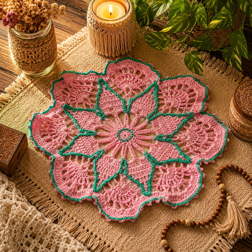 Napperon bohème au crochet " cœur de sakura "