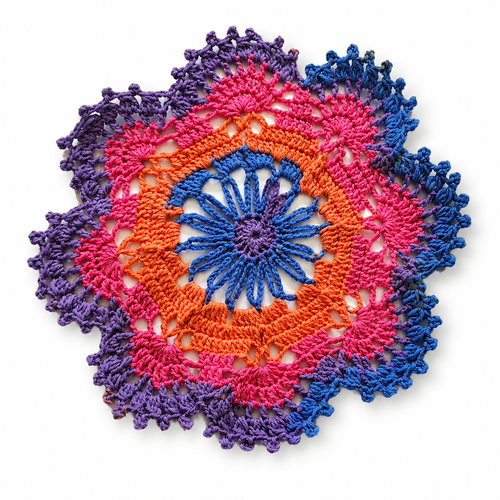 Napperon bohème hippy chic coloré au crochet "éveil d'aurore"  fait main en france