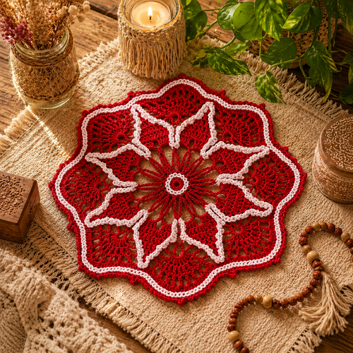 Napperon bohème hippy chic coloré au crochet "fleur de braises"  fait main en france