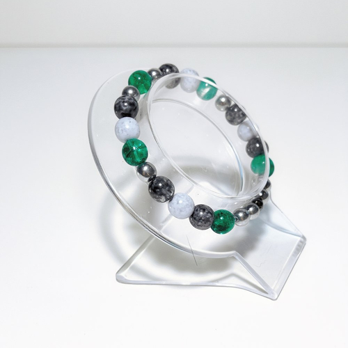 Bracelet élastique "émeraude mystique" – perles de verre tchèques crackle vert et gris picasso