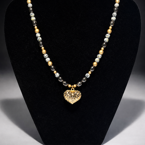 Collier artisanal "cœur étincelant" - verre tchèque & acier inoxydable or 18k