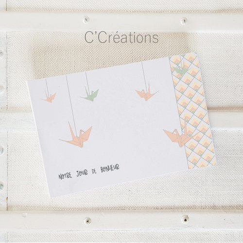Livre d'or mariage personnalisable { origami } coloris blanc, rose pêche et sauge