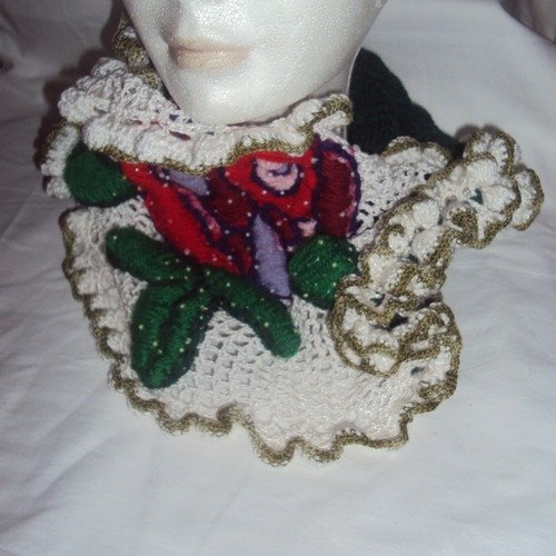 Snood femme brodé point lancé laine acrylique et coton