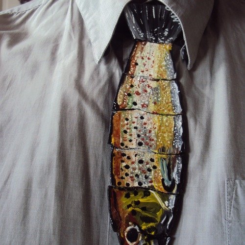 Fermoir De Cravate Vintage Truite Pêche - Années 1930-1950, Métal Argenté, Occasion