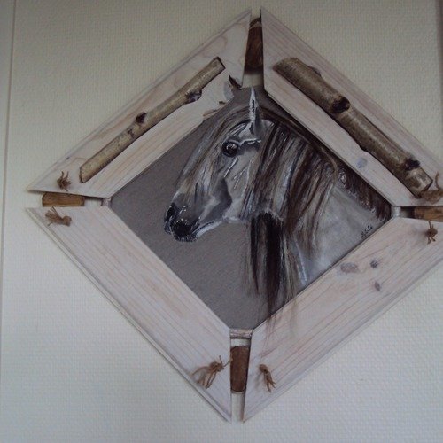 Tableau cheval peint à l'acrylique sur toile 