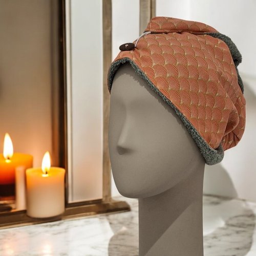 Serviette pour cheveux saumon et vert