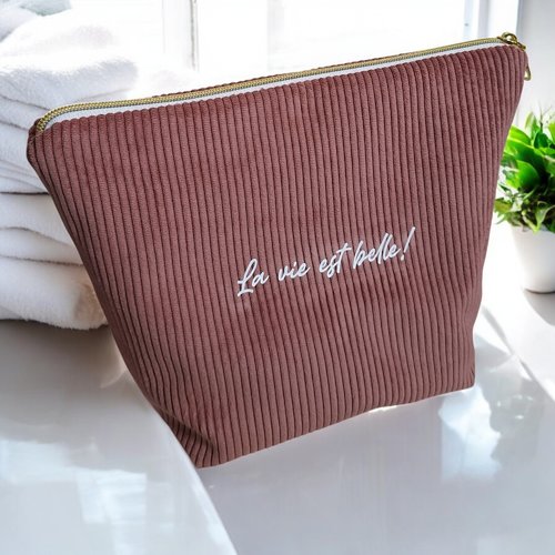 Grande trousse de toilette femme en velours côtelé